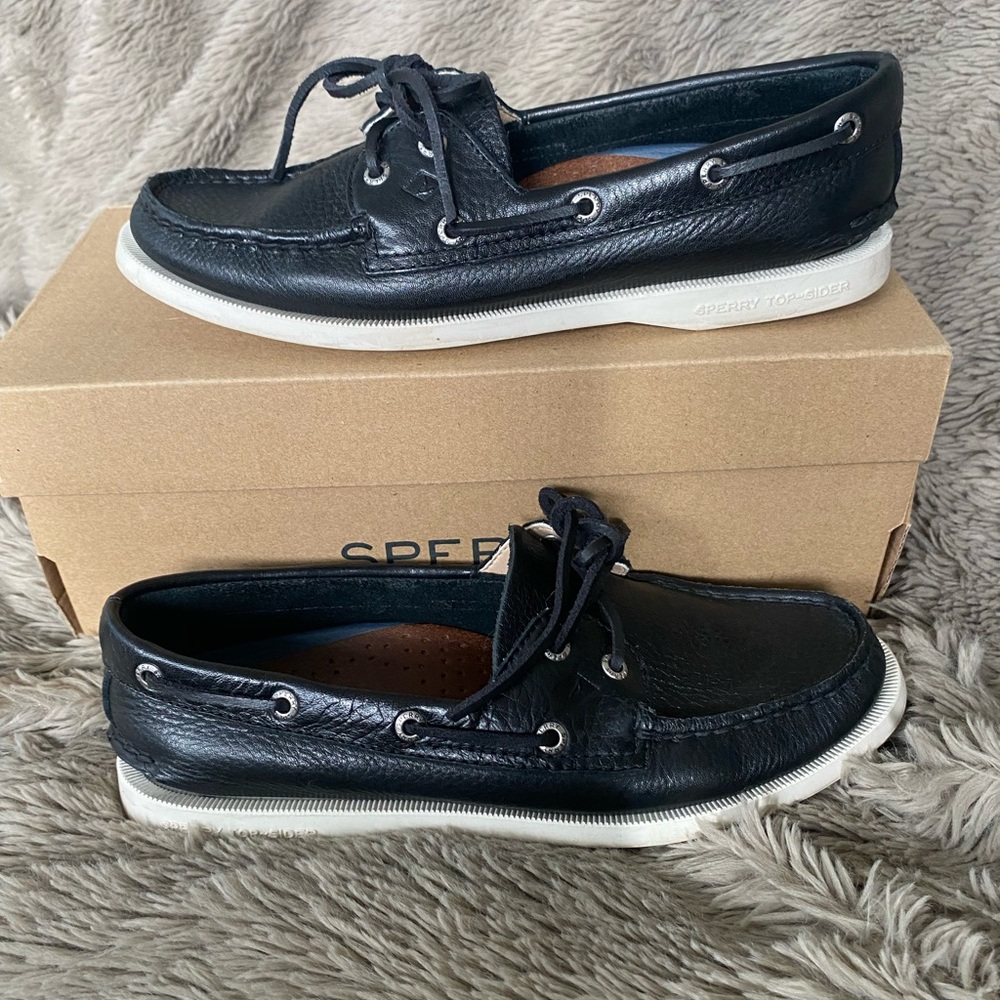 Sperry Top Sider Women's 2-Eye Black Slip On Boat Shoes STS81164 7.0